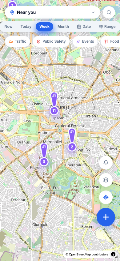 El mapa de Pinyap, en su versión móvil, con los mismos filtros de categoría e intervalo de tiempo.